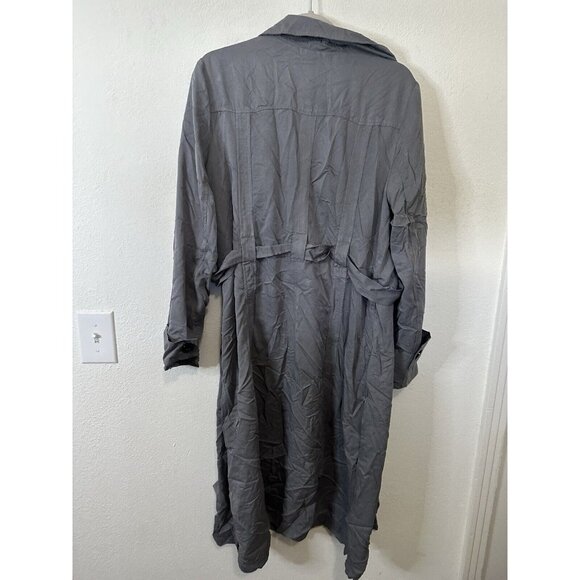 New York And Company Gray Tie Waist Lightweight Trench Coat Jacket Size Large - Picture 5 of 9